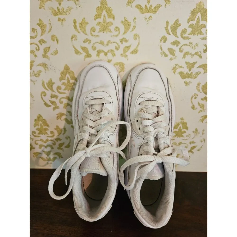 Nike Air Max 90 Whiteout, Triple White, Size 5.5 Kids, Leather